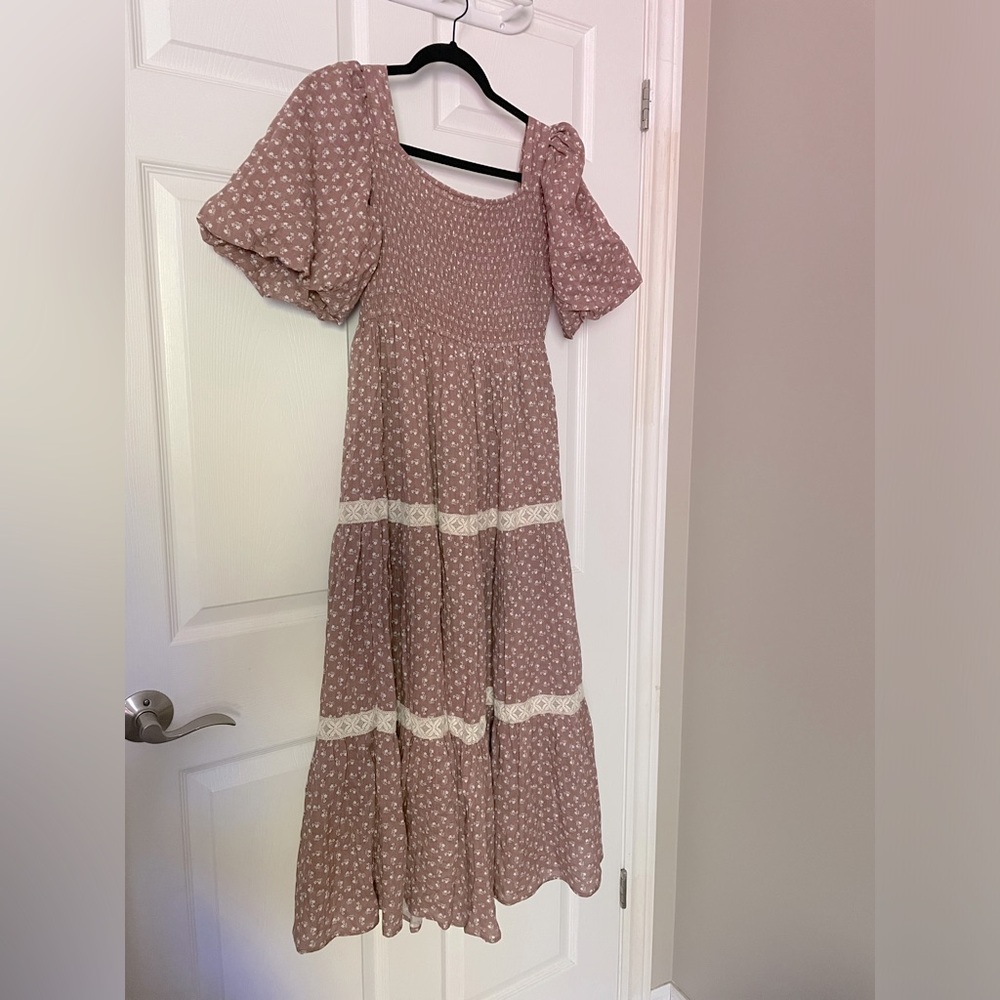 Neuflora light maroon floral maxi dress - small